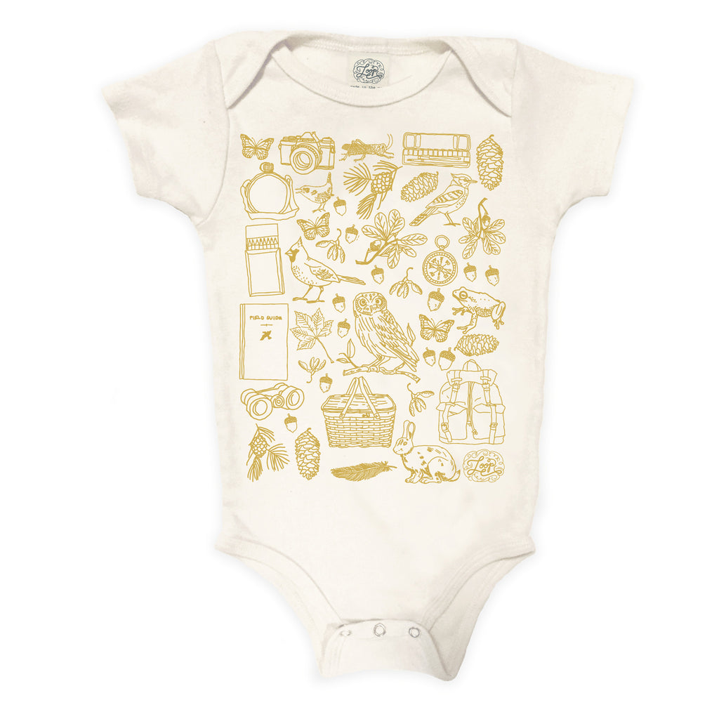 bird canary butterfly yellow nature spring camping picnic hiking spring zoo baby boy girl infant shower gift organic cotton eco sustainable made in USA onesie bodysuit unisex gender neutral hand drawn illustration